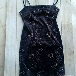 Goth Sun & Moon Graphic Contrast Dress size XS witchy apothecary